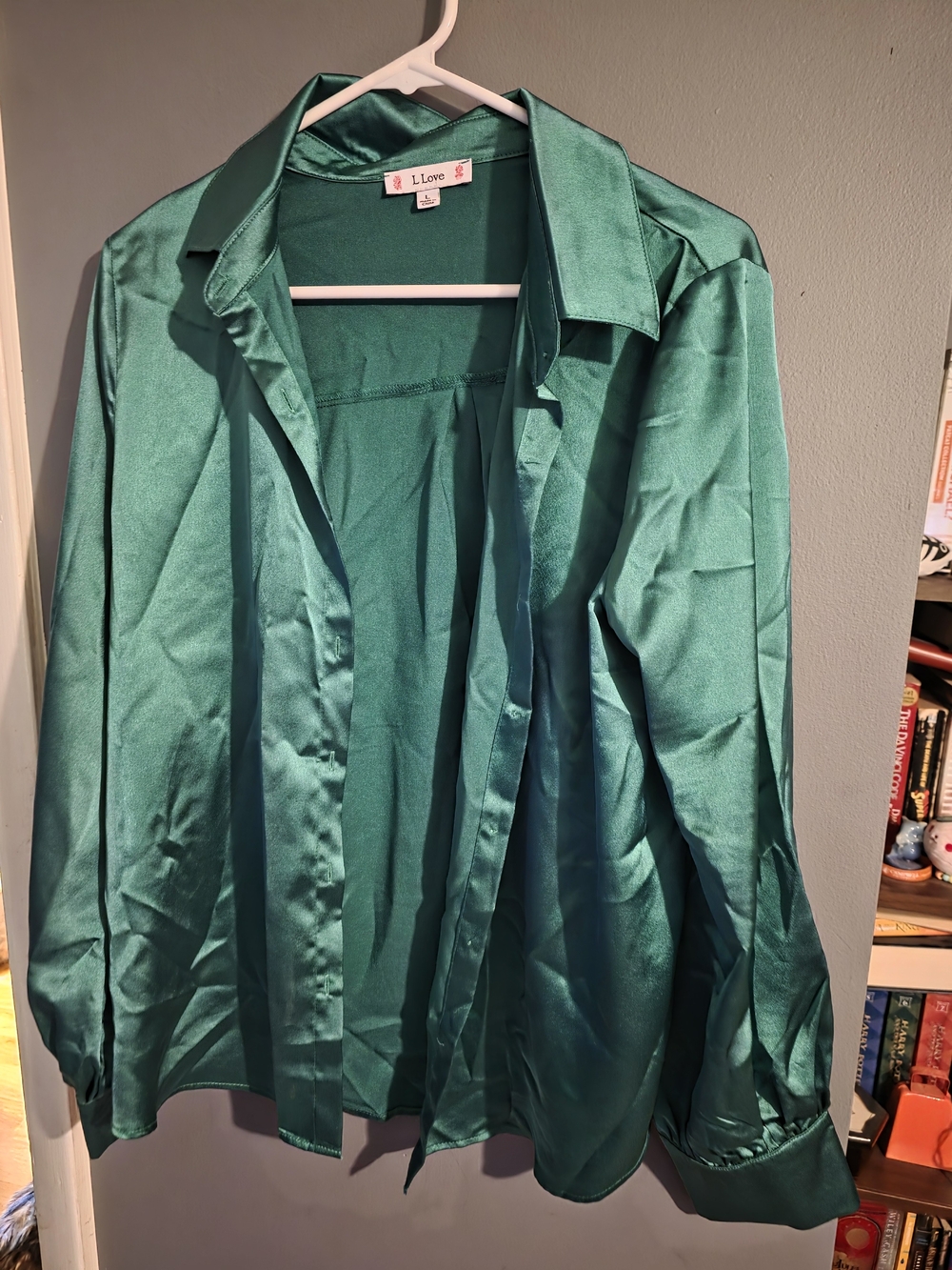 Love Teal Satin Button-Front Blouse